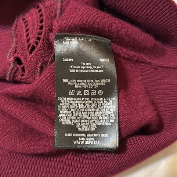 Ted Baker 3 M Tae Burgundy Scoop Neck Merino Wool Shoulder Lace Knit Sweater - Picture 13 of 15